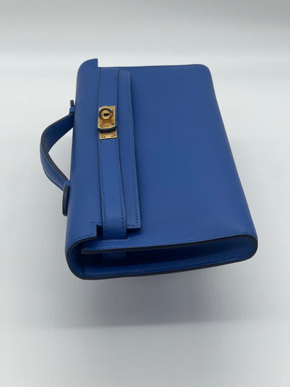 Hermes Kelly Cut Clutch Swift Calfskin Bleu France Gold Hardware