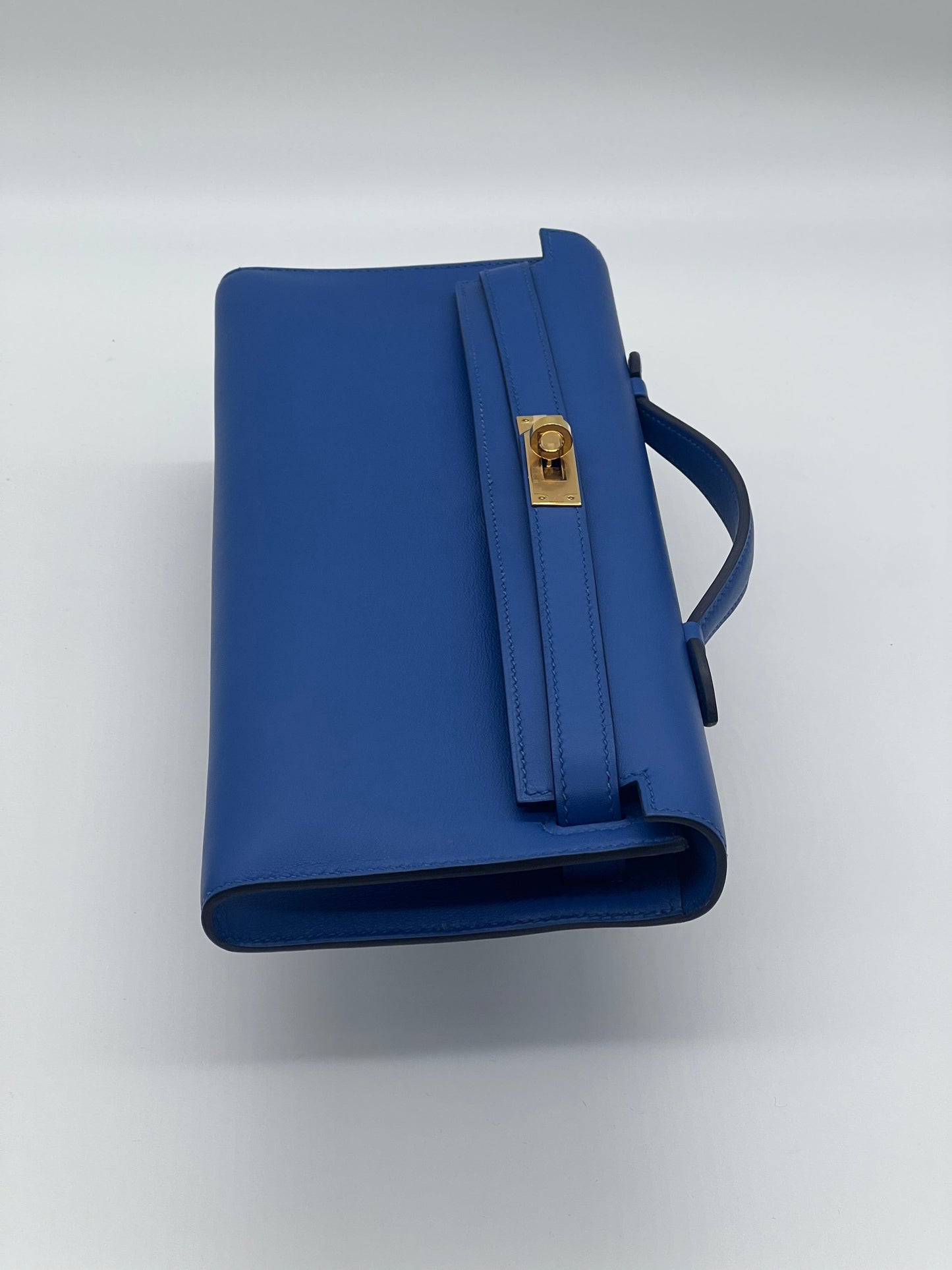 Hermes Kelly Cut Clutch Swift Calfskin Bleu France Gold Hardware