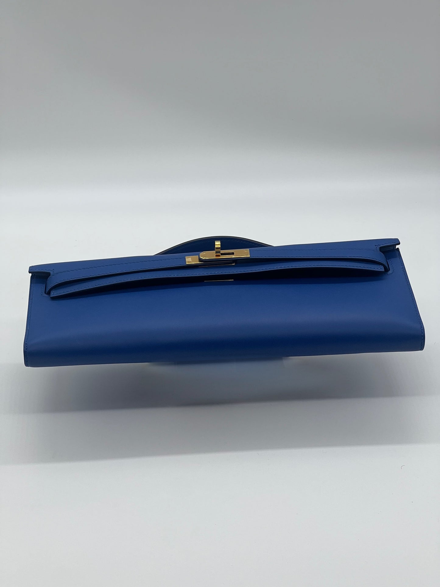 Hermes Kelly Cut Clutch Swift Calfskin Bleu France Gold Hardware