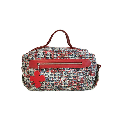 Chanel Duffle Bag Clover Red Tweed Silver