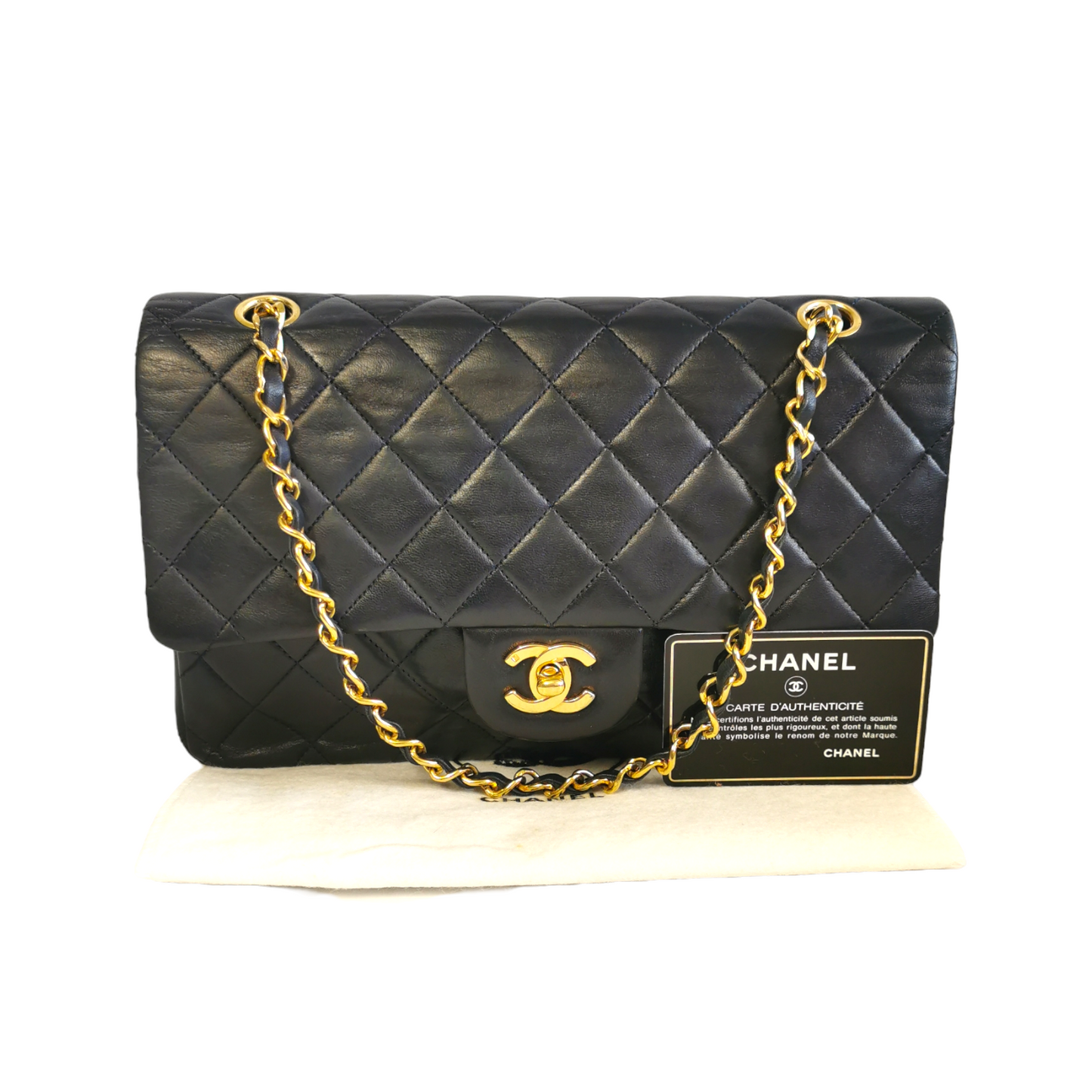 Chanel Classic Double Flap Medium Navy Blue Lambskin Gold