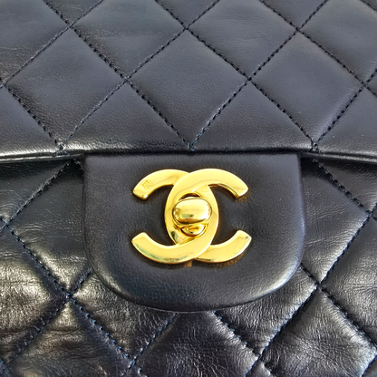 Chanel Classic Double Flap Medium Navy Blue Lambskin Gold