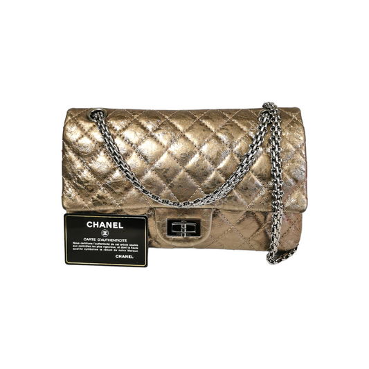 Chanel 2.55 Reissue Medium Gold Aged Calfskin Silver