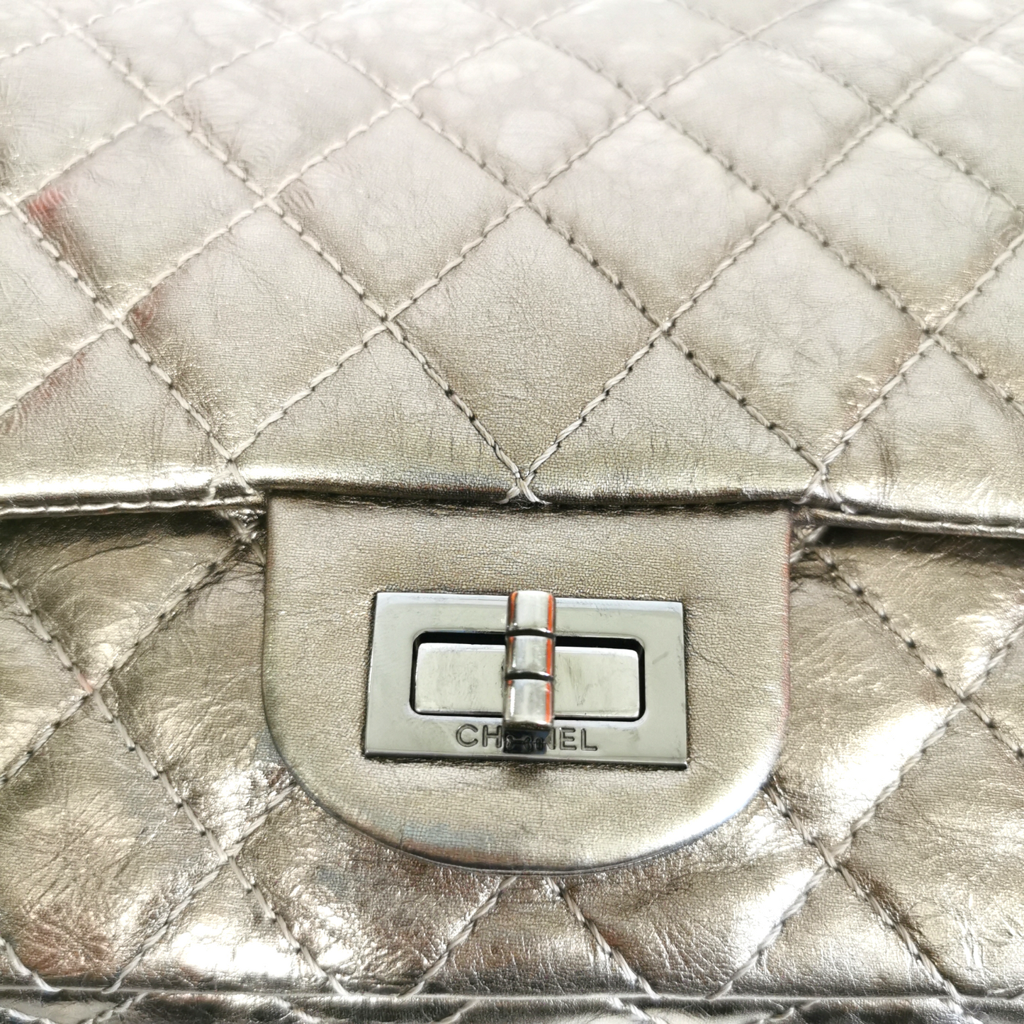 Chanel 2.55 Reissue Medium Gold Aged Calfskin Silver