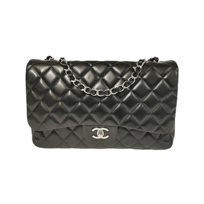 Chanel Classic Single Flap Jumbo Black Lambskin Silver