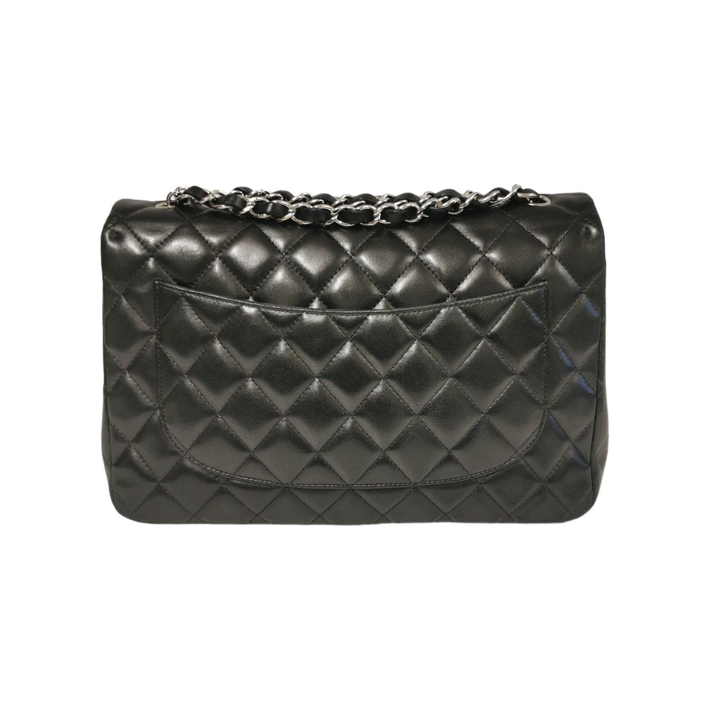 Chanel Classic Single Flap Jumbo Black Lambskin Silver