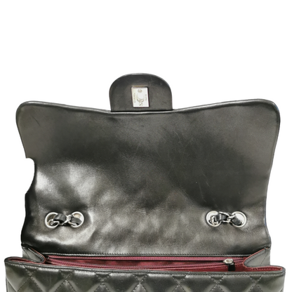 Chanel Classic Single Flap Jumbo Black Lambskin Silver