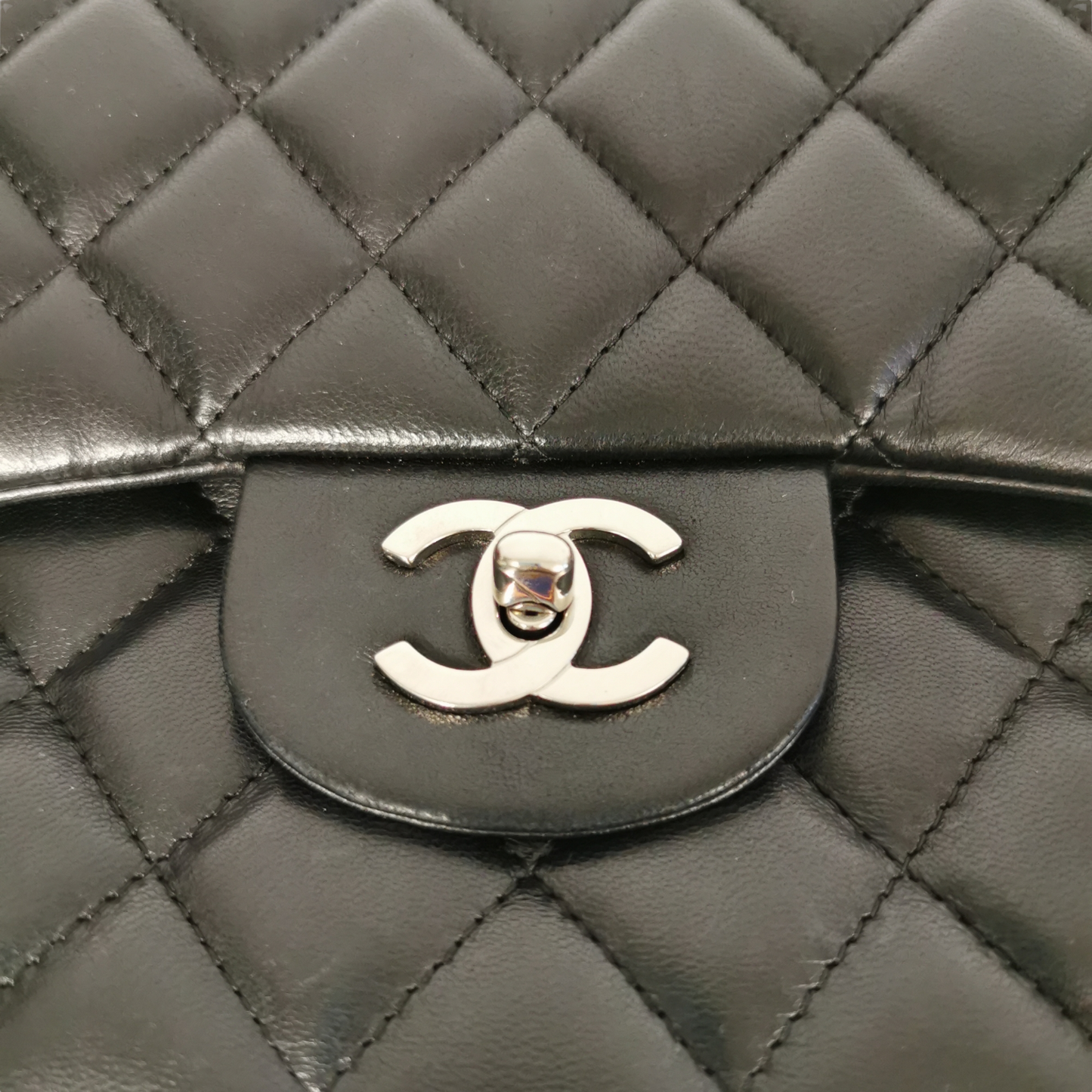 Chanel Classic Single Flap Jumbo Black Lambskin Silver