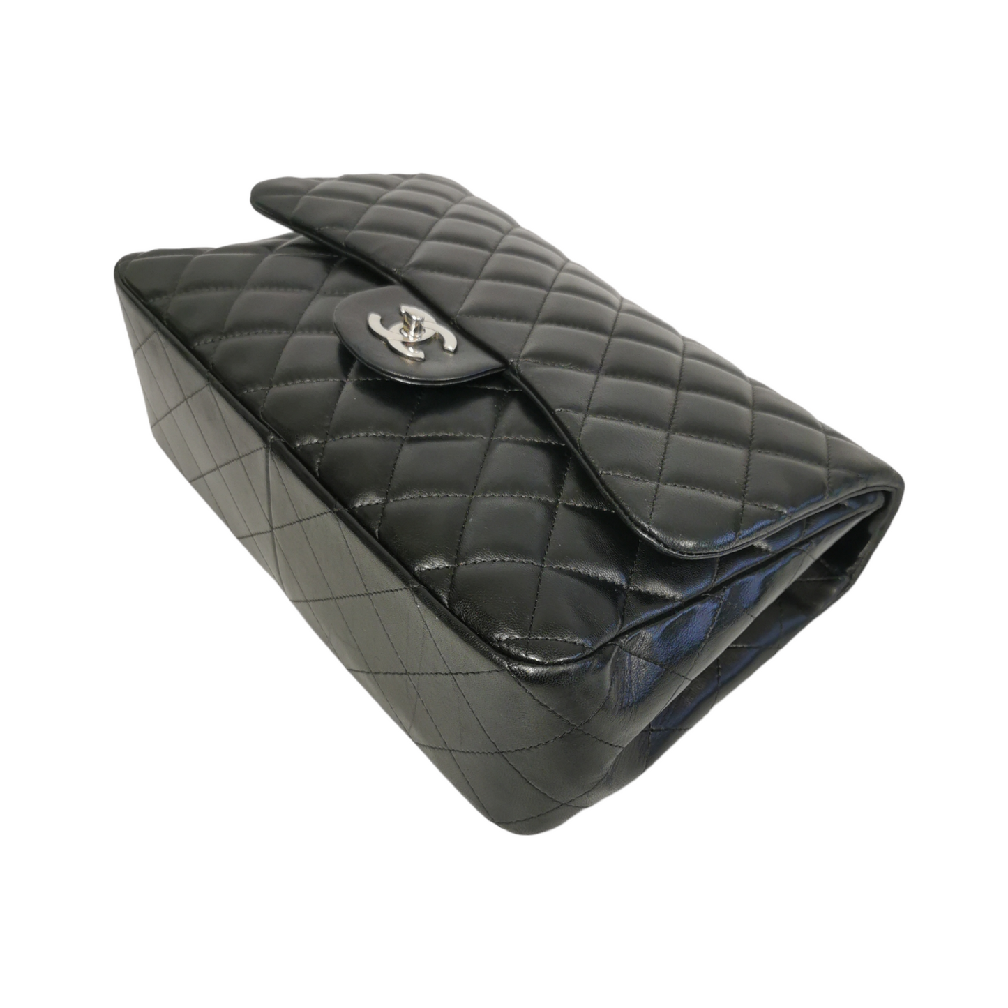 Chanel Classic Single Flap Jumbo Black Lambskin Silver