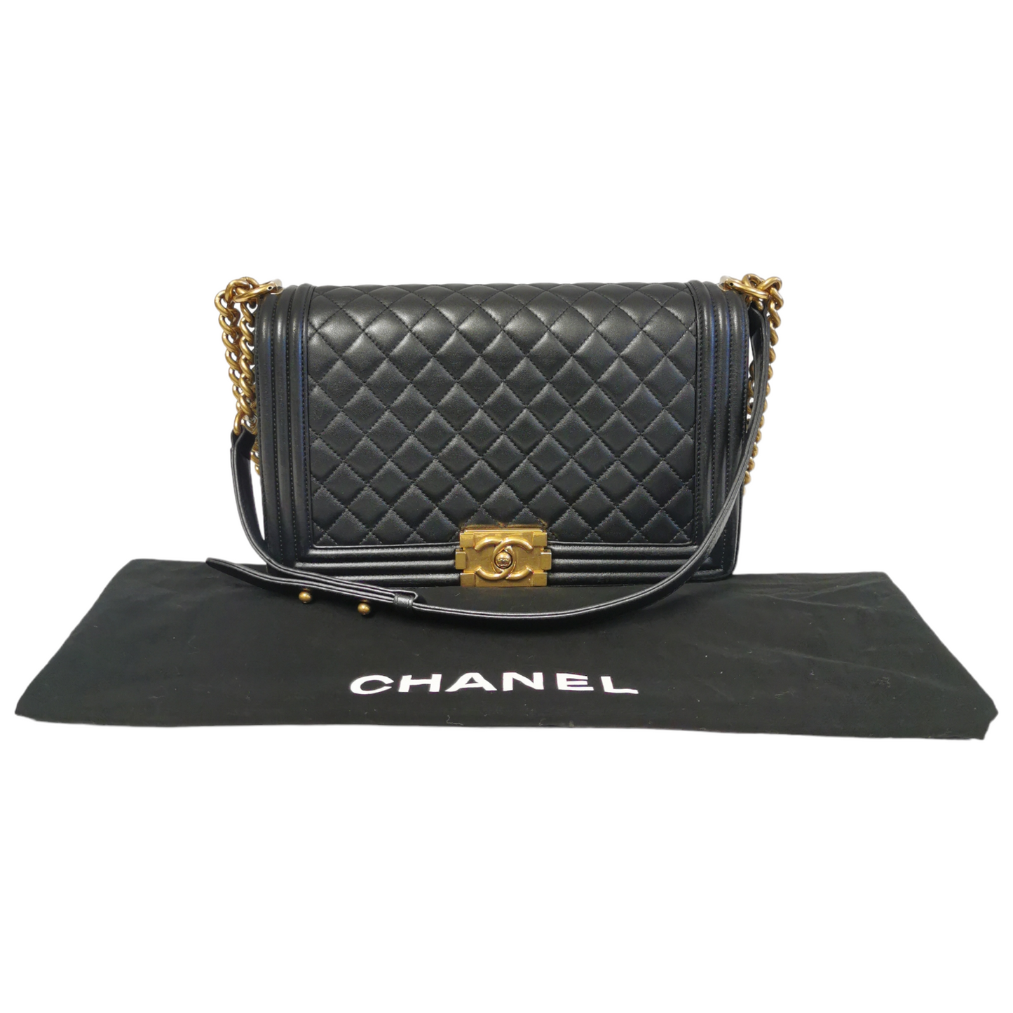 Chanel Boy Large Black Lambskin Gold