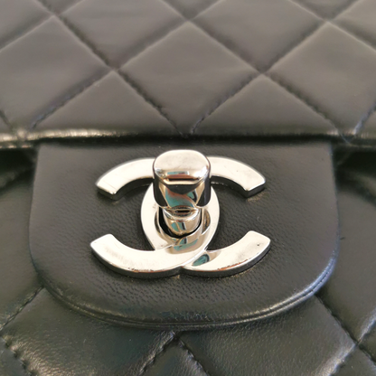 Chanel Classic Double Flap Medium Black Lambskin Silver