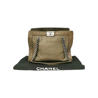 Chanel Boy Tote Bag Grey Calfskin Ruthenium