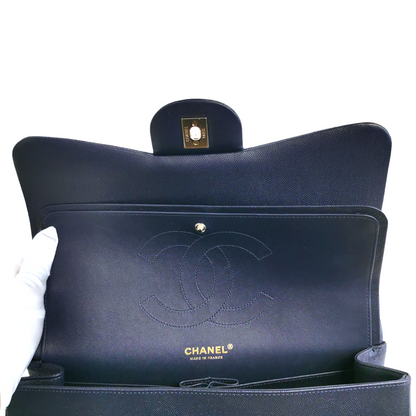 Chanel Classic Double Flap Jumbo Navy Blue Caviar Gold