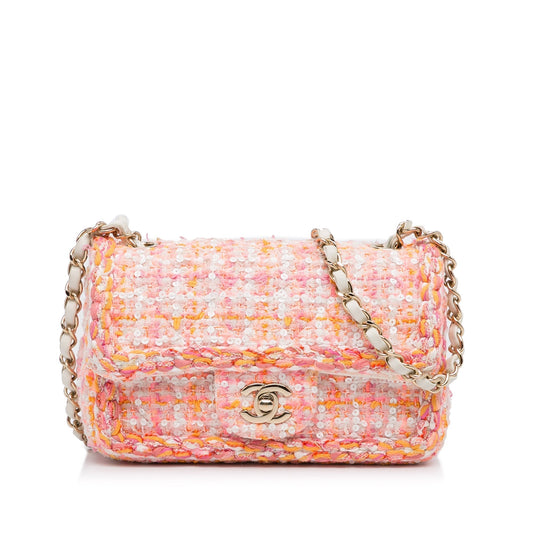 Chanel Classic Flap Bag Mini Multicolor Tweed Silver