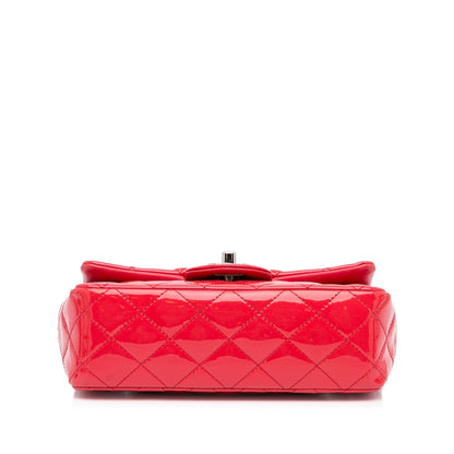 Chanel Classic Single Flap Mini Red Patent Leather Silver