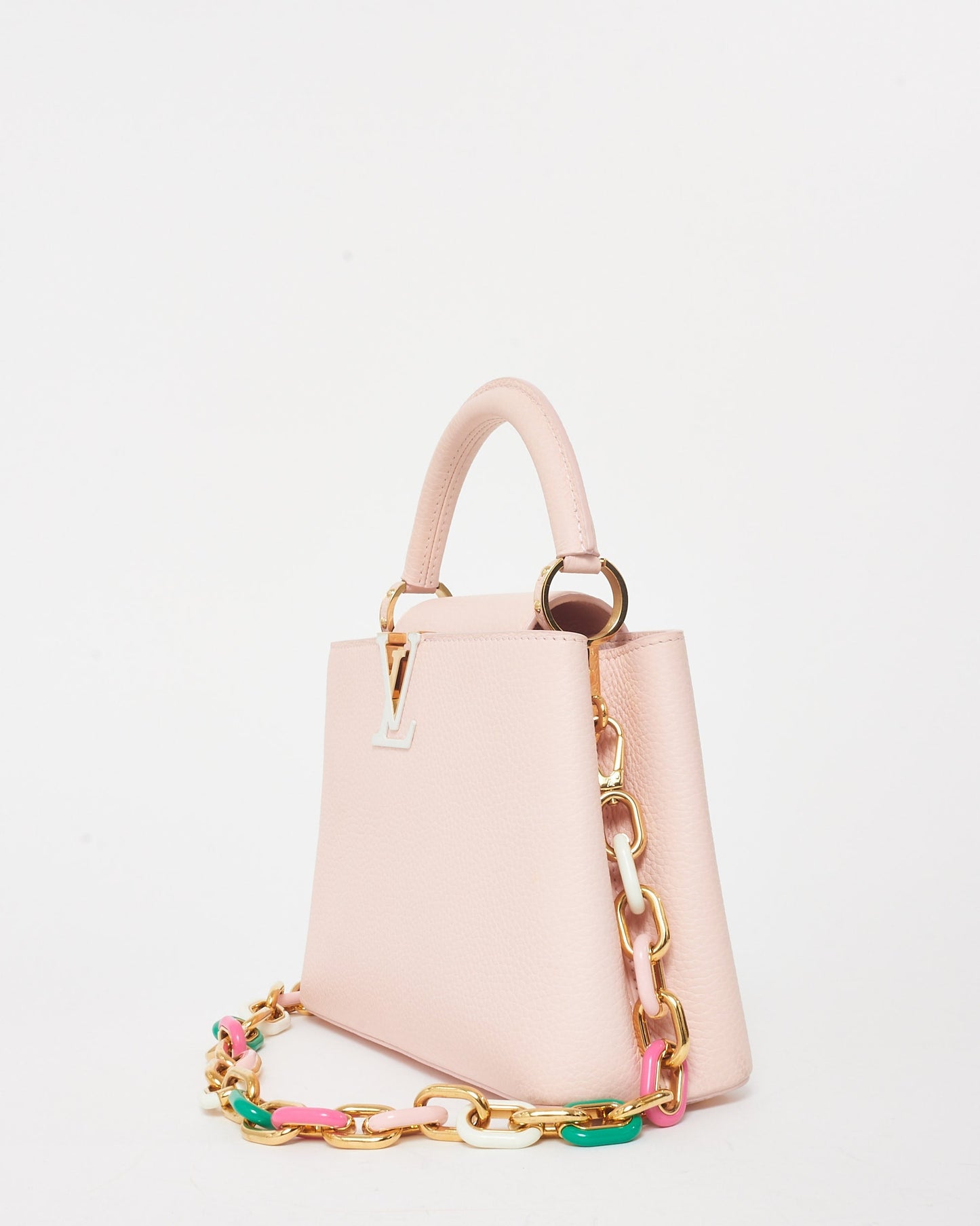 Louis Vuitton Light Pink Grained Leather Capucines BB Bag