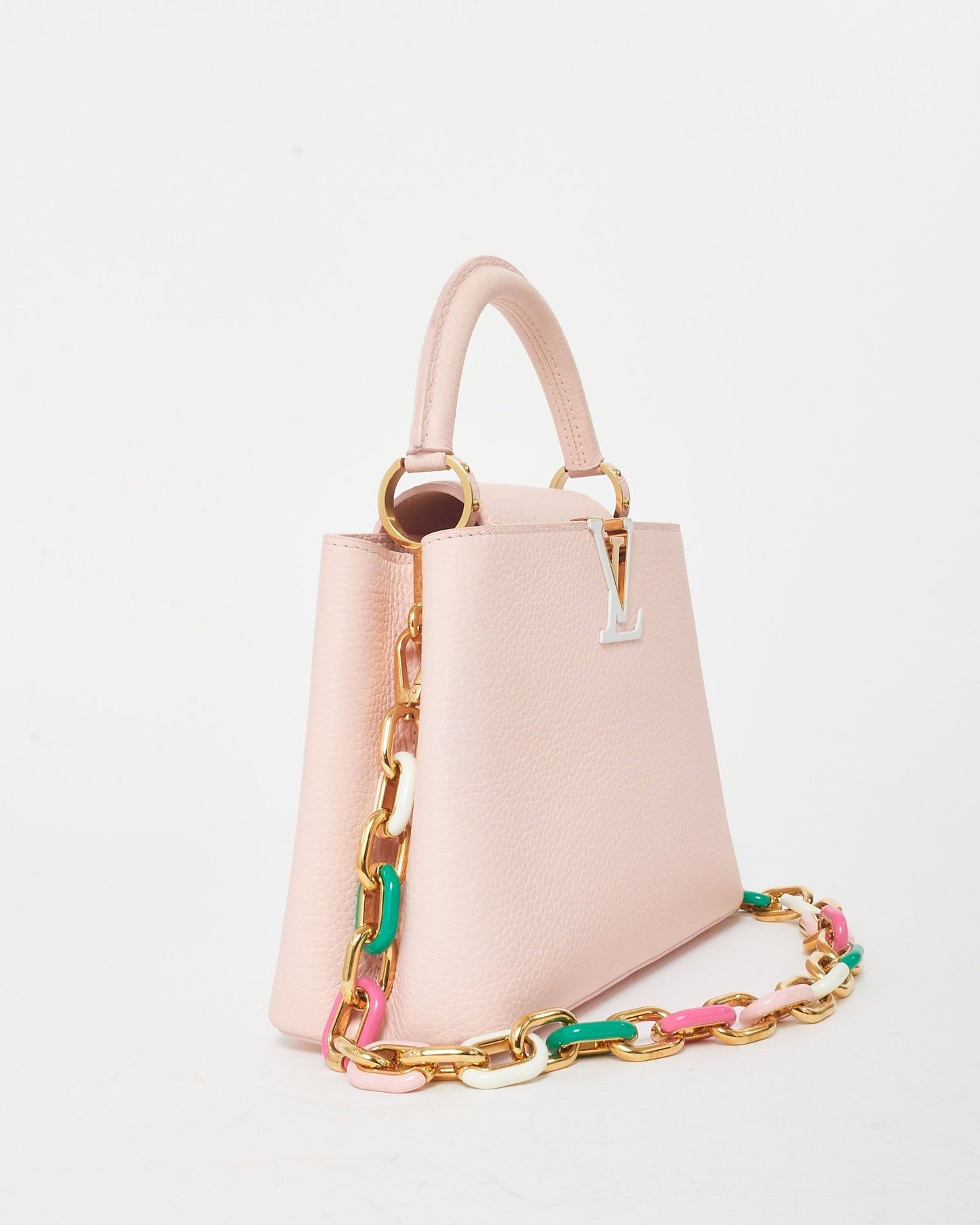 Louis Vuitton Light Pink Grained Leather Capucines BB Bag