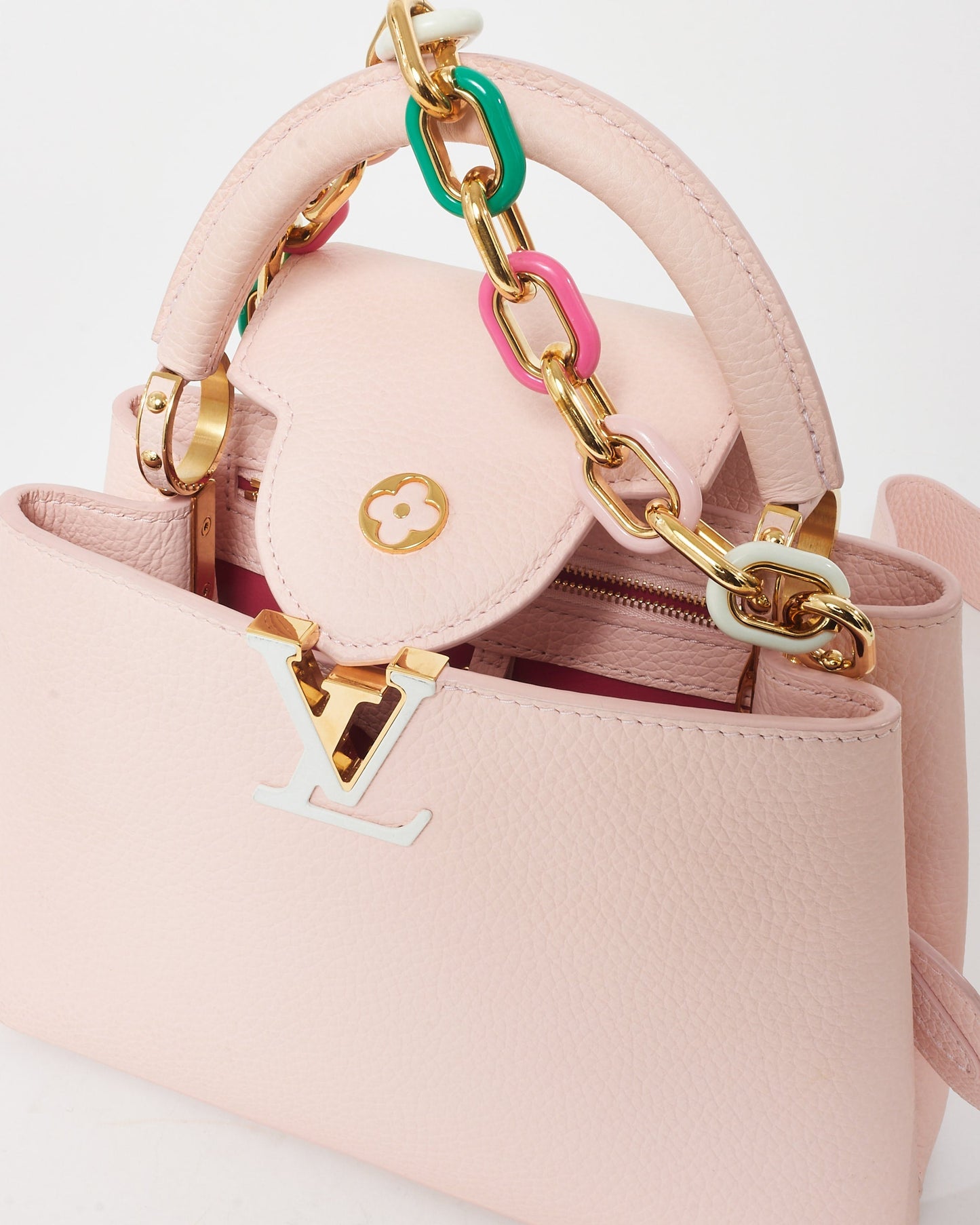 Louis Vuitton Light Pink Grained Leather Capucines BB Bag