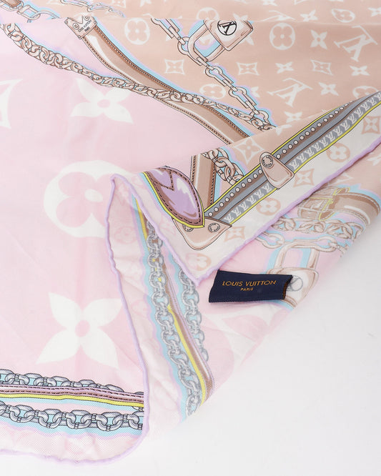 Louis Vuitton Pink Lilac & Blue Chain Square Silk Scarf