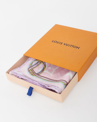 Louis Vuitton Pink Lilac & Blue Chain Square Silk Scarf