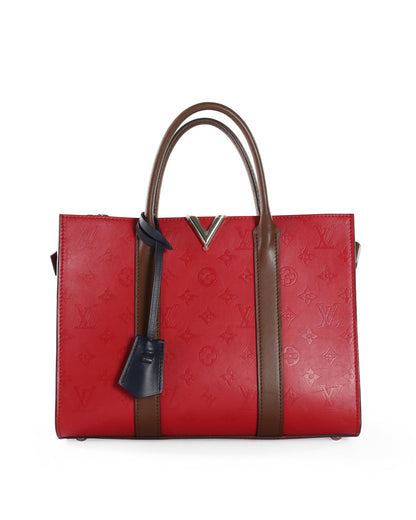 Louis Vuitton  Red & Brown Monogram Cuir Plume Leather Very Tote MM Bag