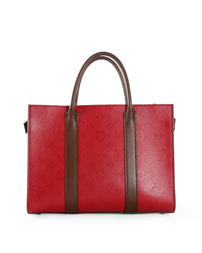 Louis Vuitton  Red & Brown Monogram Cuir Plume Leather Very Tote MM Bag