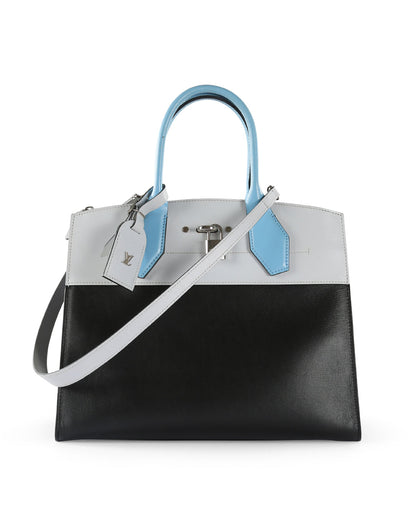 Louis Vuitton  Black & Blue Calfskin Leather City Steamer MM Bag