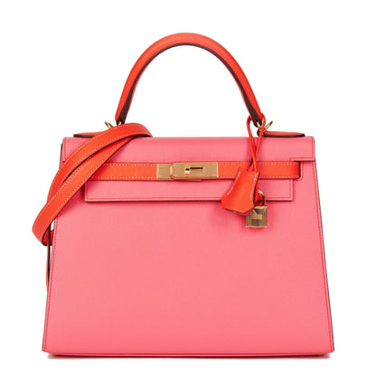 Hermes Rose Azalea & Rose Jaipur Epsom Leather HSS Special Order Kelly 28cm Sellier Shoulder Bag