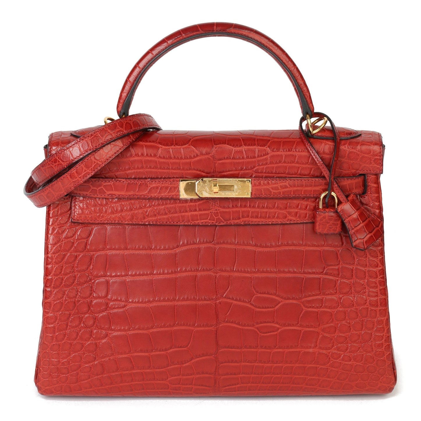 Hermes Rouge H Matte Mississippiensis Alligator Leather Kelly 32cm Retourne Shoulder Bag