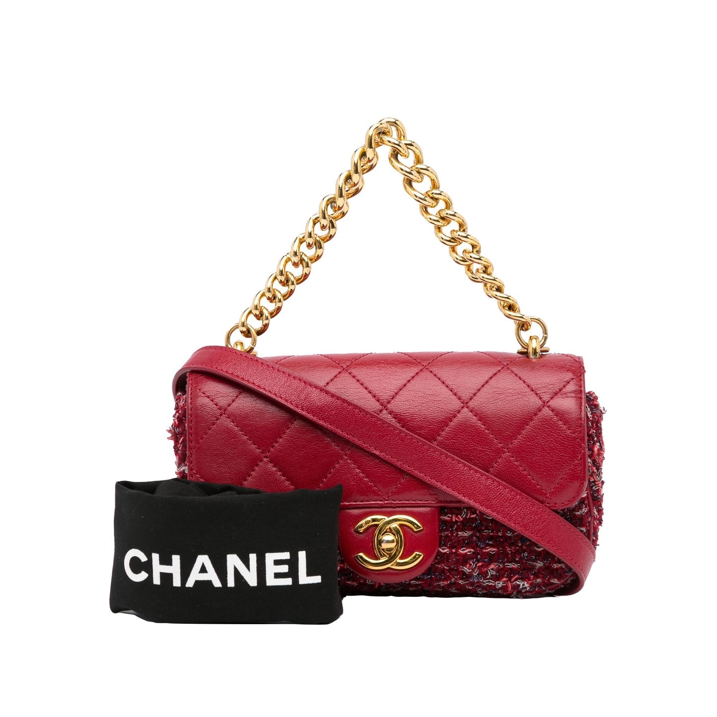 Chanel Classic Single Flap Red Tweed Lambskin Gold