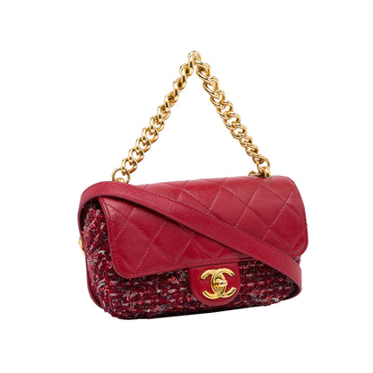 Chanel Classic Single Flap Red Tweed Lambskin Gold