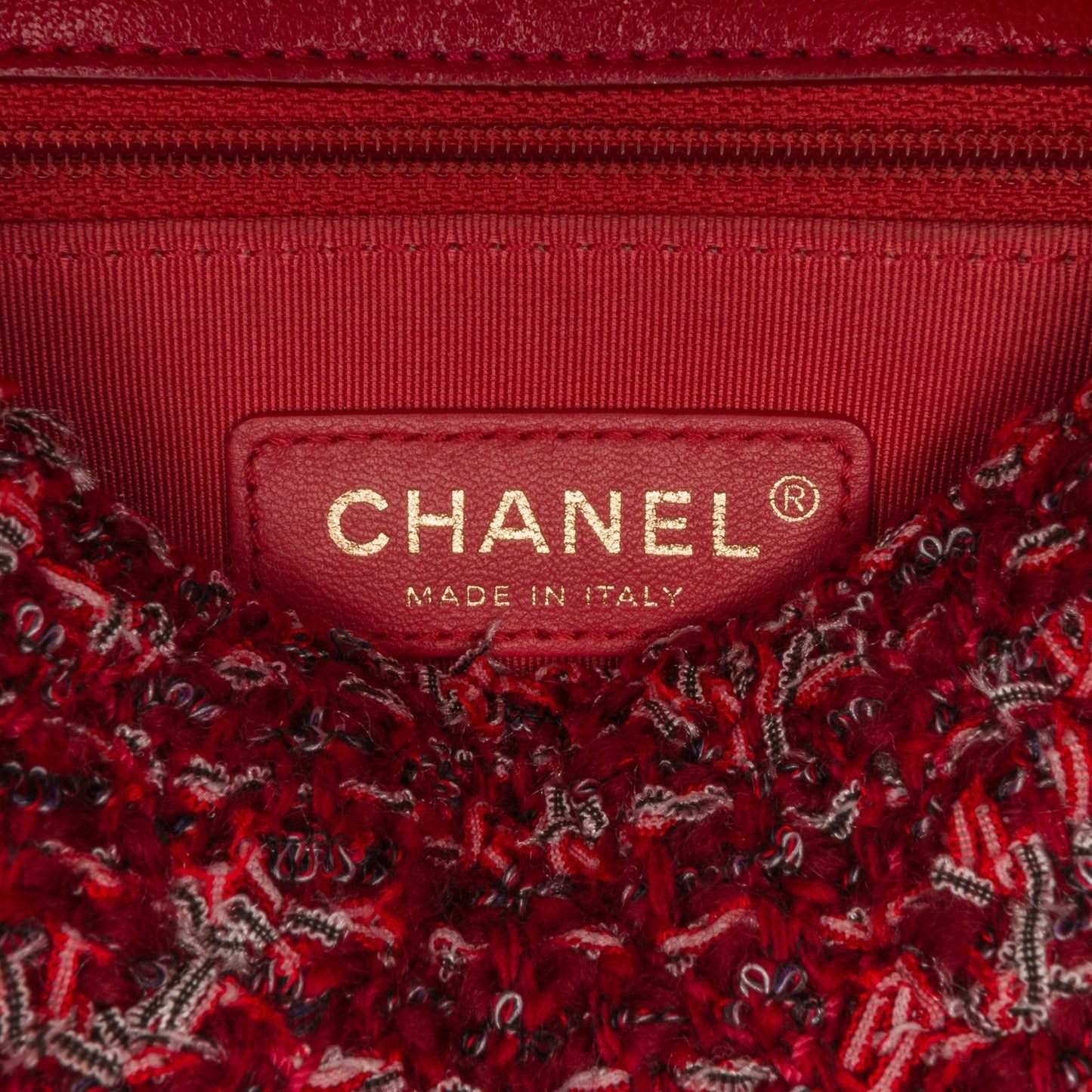 Chanel Classic Single Flap Red Tweed Lambskin Gold