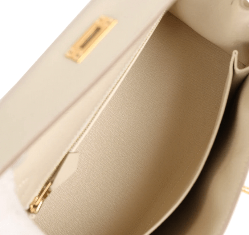 Hermes Special Order (HSS) Kelly Sellier 25 Craie and Gold Epsom Brushed Gold Hardware