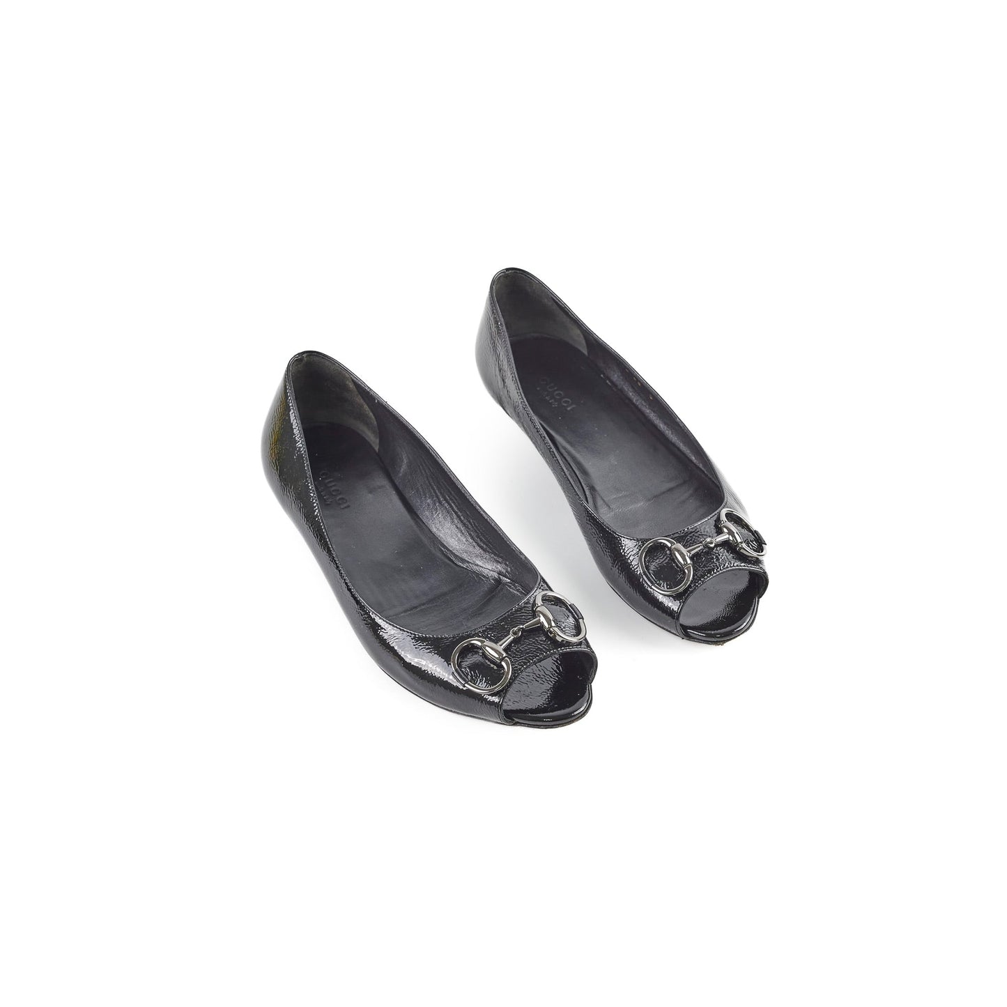 Gucci Black Patent Horsebit Flats 38