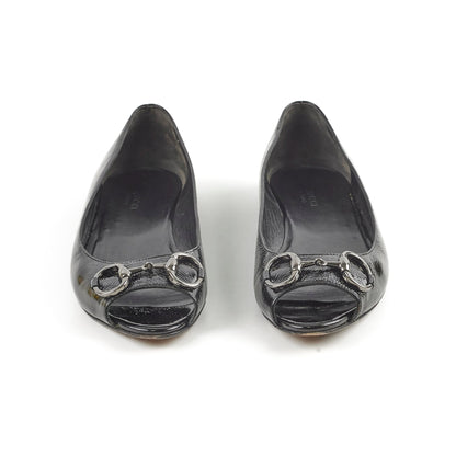 Gucci Black Patent Horsebit Flats 38