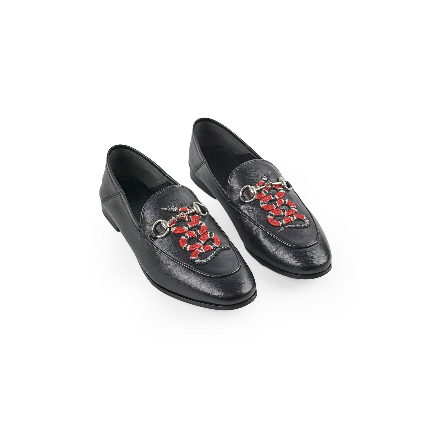 Gucci Black Leather Kingsnake Loafers 38.5