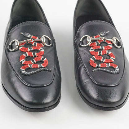 Gucci Black Leather Kingsnake Loafers 38.5