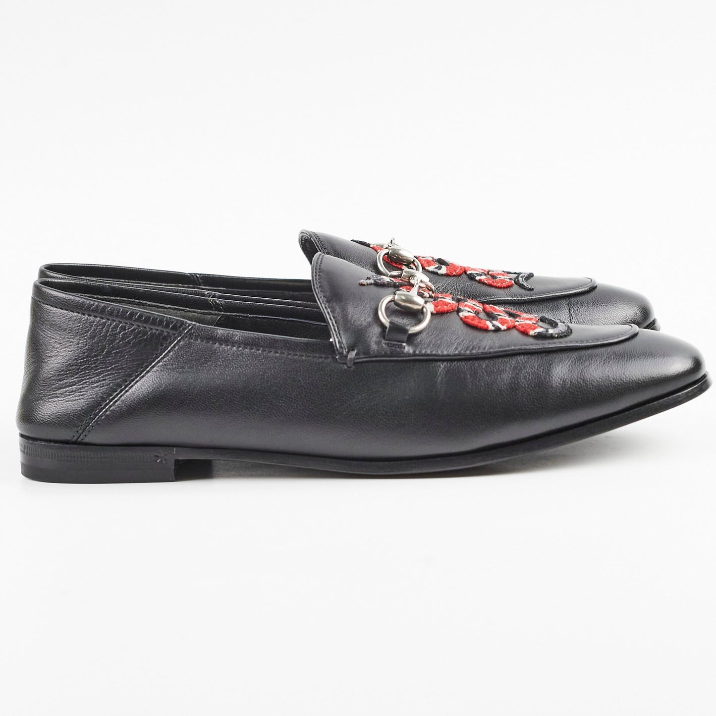 Gucci Black Leather Kingsnake Loafers 38.5