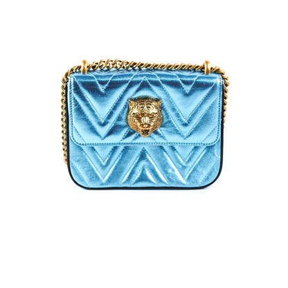 Gucci Broadway Cat Tiger Metallic Blue Bag