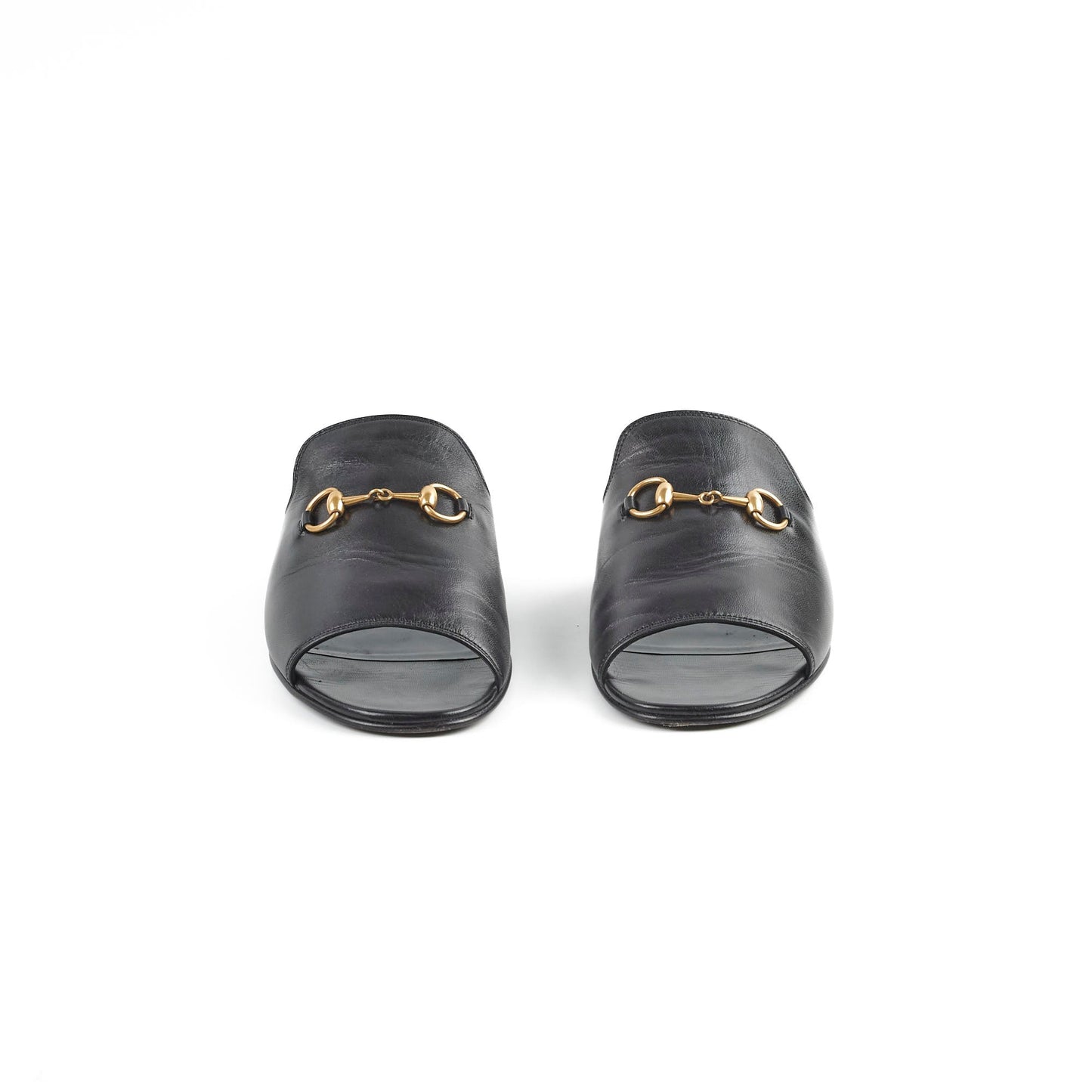 Gucci Black Leather Horsebit Malaga Kid Flat Slides