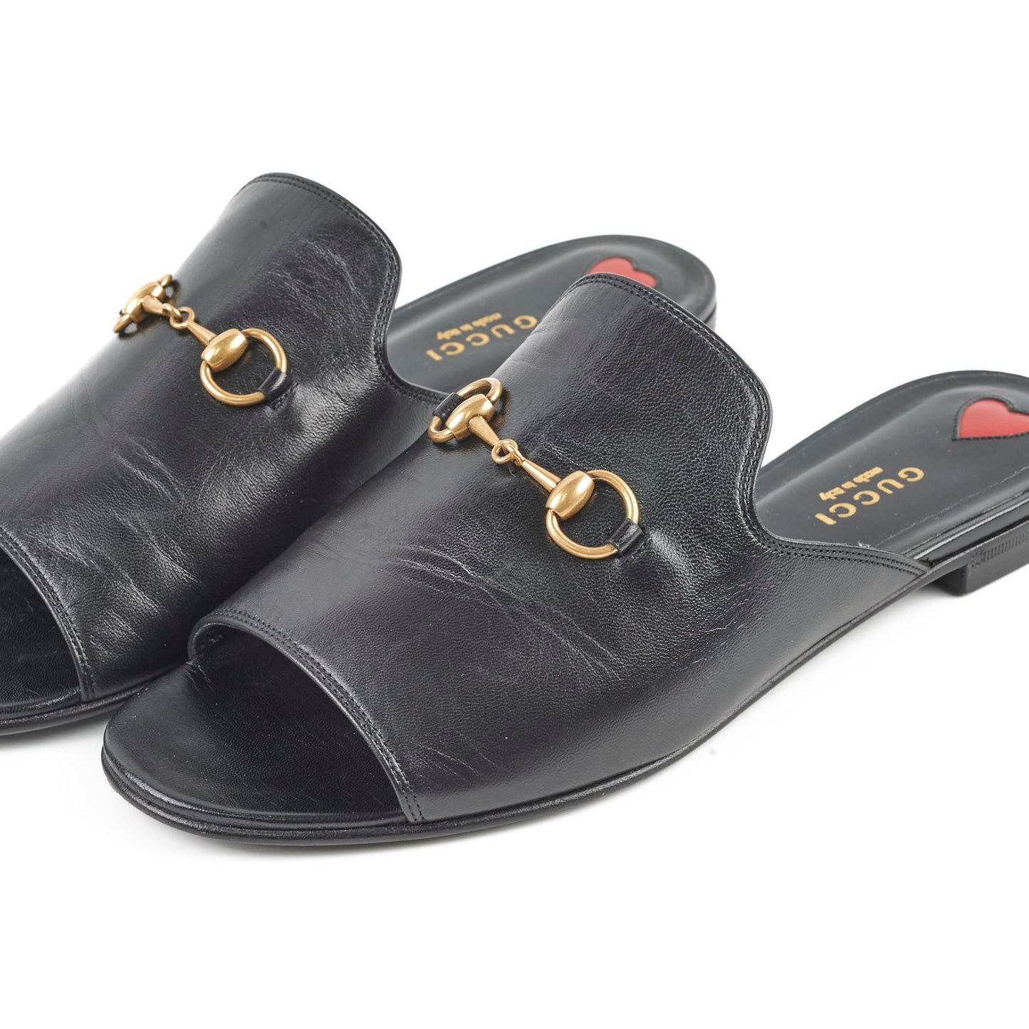 Gucci Black Leather Horsebit Malaga Kid Flat Slides