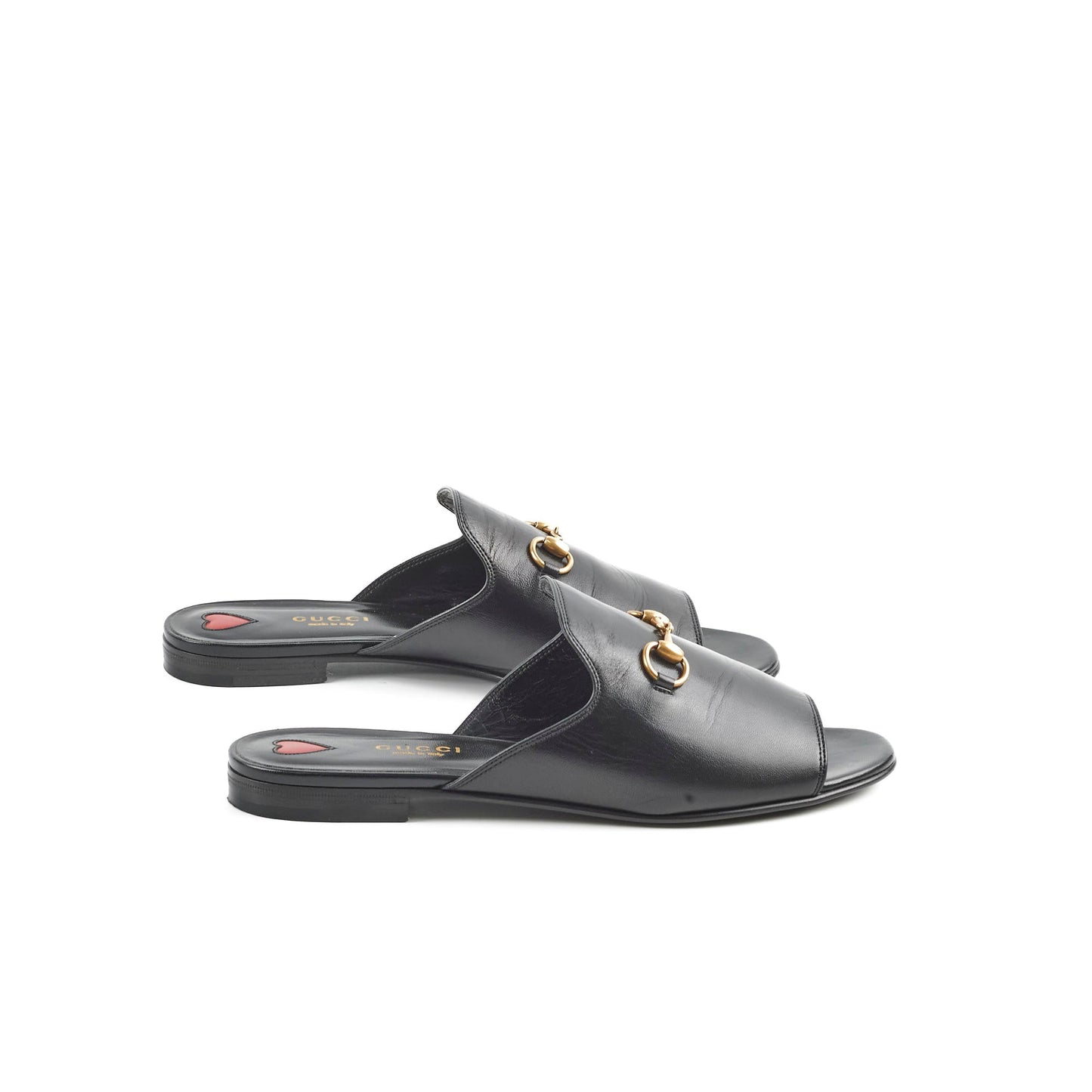 Gucci Black Leather Horsebit Malaga Kid Flat Slides