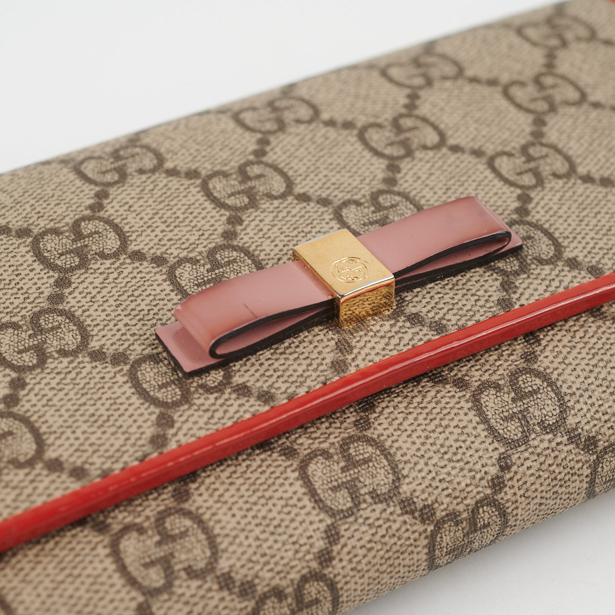 Gucci Bow Long Wallet Monogram Canvas