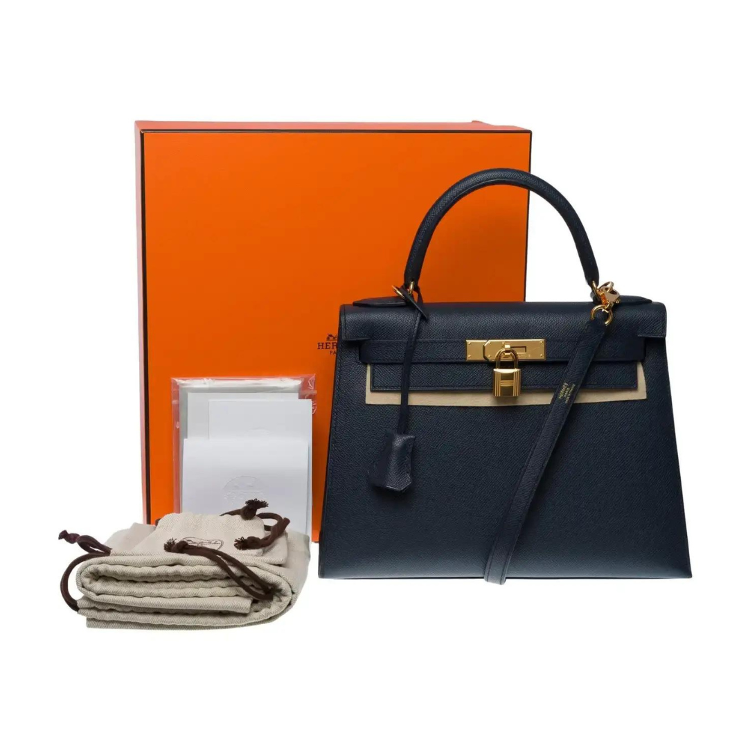 Hermes Kelly 25 Sellier Epsom Blue Indigo Gold Hardware