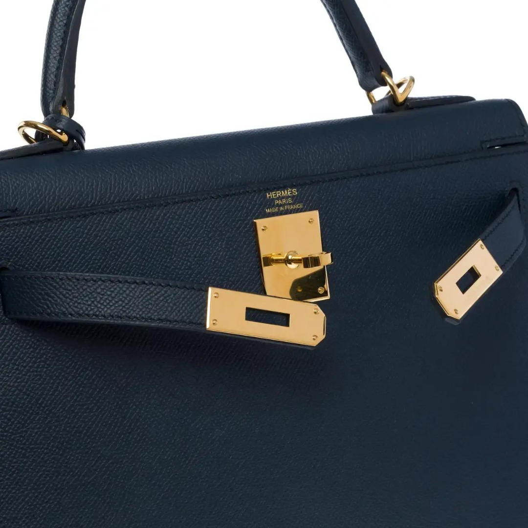 Hermes Kelly 25 Sellier Epsom Blue Indigo Gold Hardware