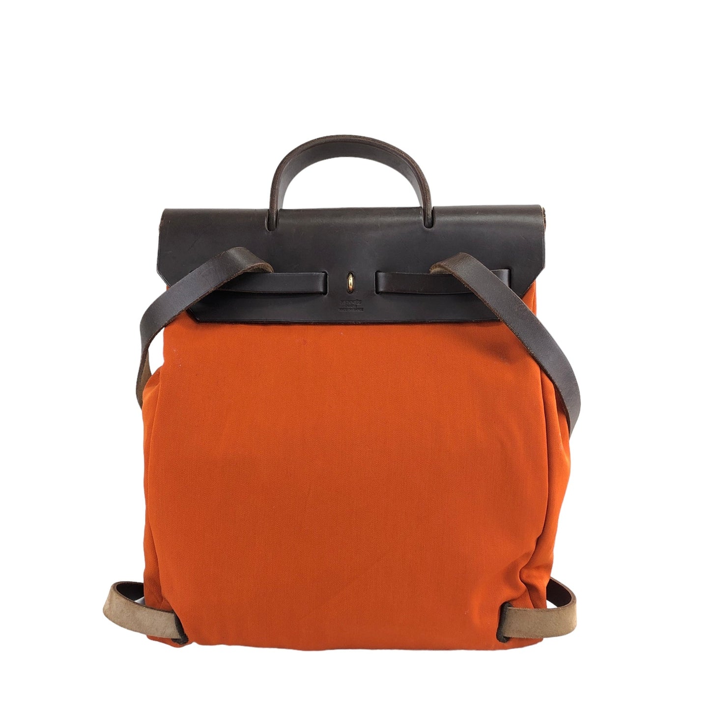 HERMES Fabric Leather Backpack Orange Vintage e8wkjy