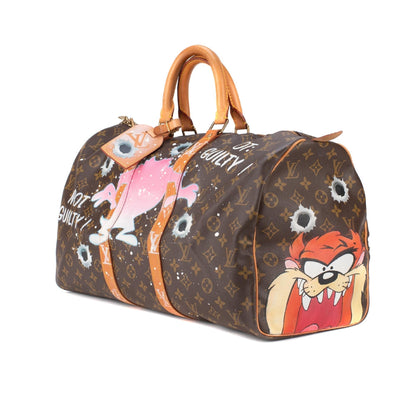 Louis Vuitton  Travel Bag 45 Monogram customized "Fucking Taz" by PatBo