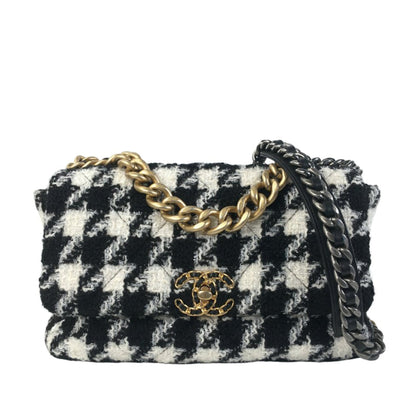 Chanel 19 Flap Bag Medium Black/White Tweed Gold