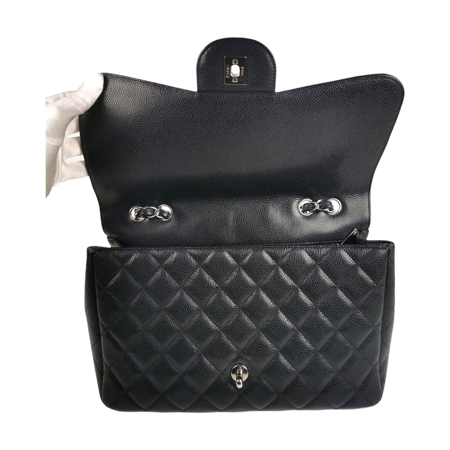 Chanel Classic Single Flap Black Caviar Silver