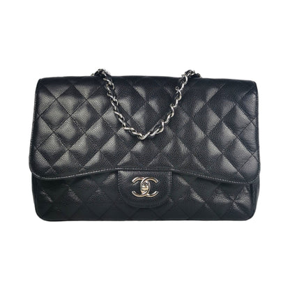 Chanel Classic Single Flap Jumbo Black Caviar Silver